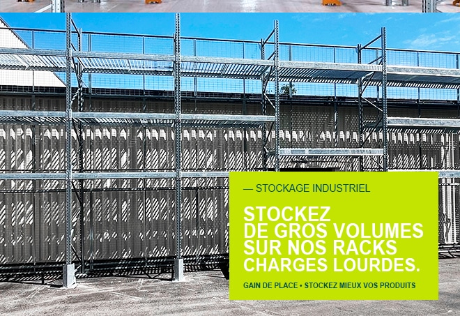 Rayonnage métallique pour stockage extérieur des matériaux lourds et volumineux