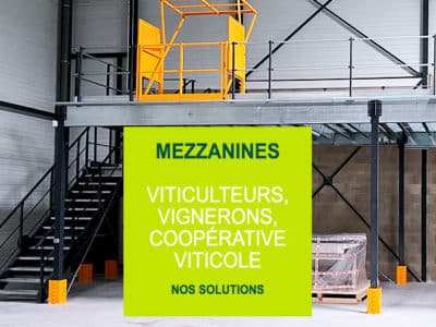 Mezzanine de stockage pour entreprises viticoles.