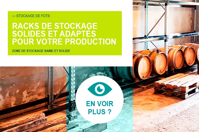 Rack de stockage pour fûts dans un domaine viticole