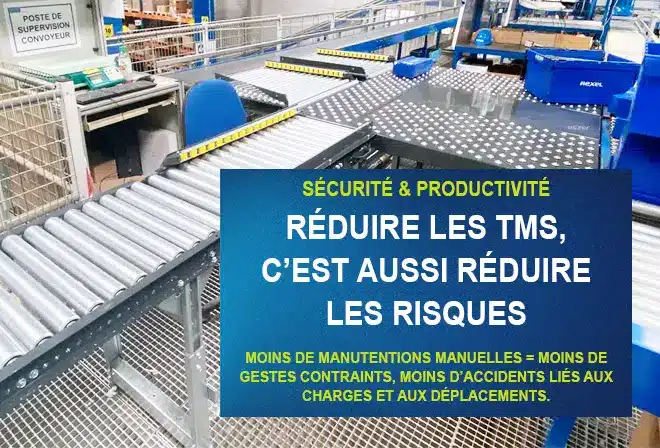 Convoyeur à rouleaux industriel permettant de réduire les manutentions manuelles et les risques de TMS
